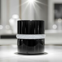 Elegant Black Jar With Sparkling Rhinestone Band