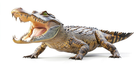 Fototapeta premium crocodile with its mouth open, full body, transparent background,