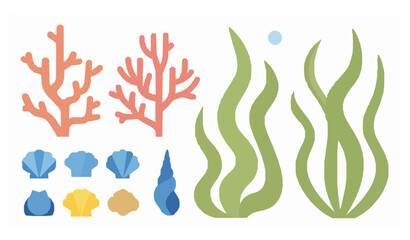 Flat underwater coral reef elements vector isolated EPS 10 © MdMahfizur