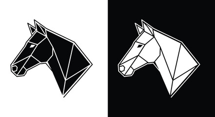 A geometric illustration of two horse heads in black and white polygonal design © Fezi
