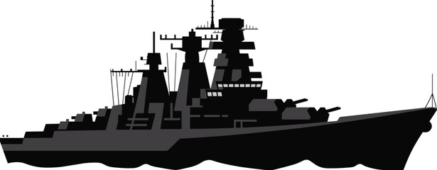 Modern battleship silhouette vector illustration, military naval warship isolated on white background for defense and maritime design ©  jahanara