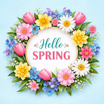 hello spring card happy birthday card with flowers
