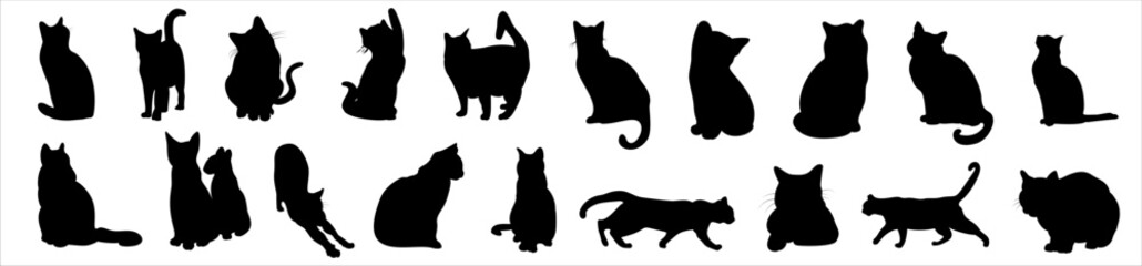 Obraz premium black cat silhouettes in various poses on a white background