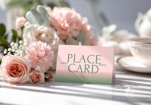 Elegant Floral Place Card Mockup PSD