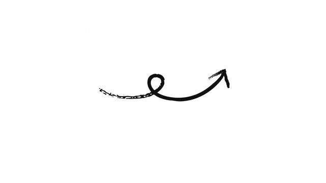Playful upward curve arrows with central loop grunge doodle animation. Creative process with twist. Animated hand drawn pointers. Dynamic sketchy rough direction. Distressed ink motion overlays