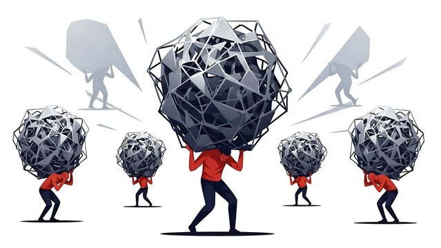 Overworked man carrying heavy burden alone.