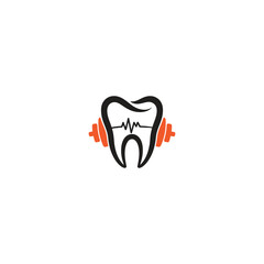 Obraz premium Healthy Tooth with Dumbbells and Heartbeat Line Symbolizing Dental Fitness and Oral Health Care, Isolated on Transparent Background