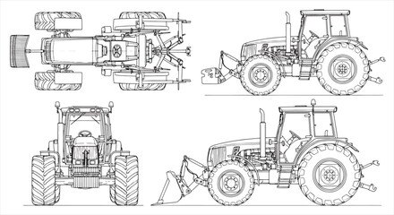 Tractor Blueprint Design – Agricultural Vehicle CAD Engineering Technical Drawing © RNB DESIGN