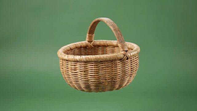 Green Screen Empty Wicker Basket Rotating in Seamless Loop 4K