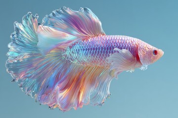 Fototapeta premium Vibrant betta fish glide across a light background