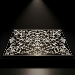intricate white floral design on black background