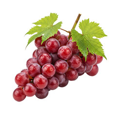 Fototapeta premium A bunch of red grapes with green leaves on transparent background