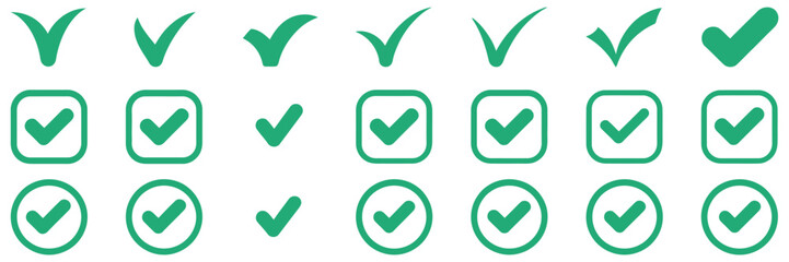 Check Box Icon with Green Tick Mark, Correct Accept Symbol in Square and Circle Frame, Modern Clean Vector Design. © Ayat 04