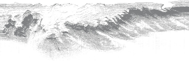 Abstract topographic map contour lines forming mountain landscape in grayscale topography