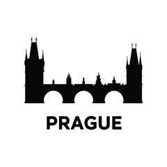 Silhouette of prague castle and charles bridge with city name © firoj