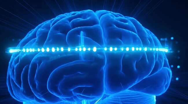 futuristic glowing human brain with light emitting diodes technology illustration