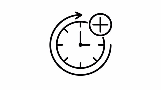 Overtime Icon, Minimalist Outline, Seamless Loop Animation, 4K Transparent Background