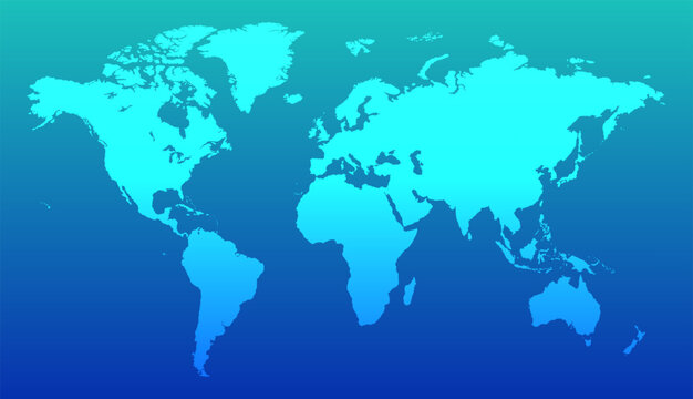 A minimalist world map with blue continents against a dark ocean backdrop. This vector map features a modern graphic design that combines simplicity and information.