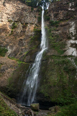 Obraz premium Multnomah Falls in Oregon, cascading down a rocky cliff surrounded by greenery