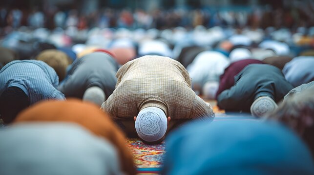 Symbolic depiction of a diverse global Muslim community united in spiritual devotion, performing the sacred Eid al-Fitr prayer ritual with profound reverence and collective faith.