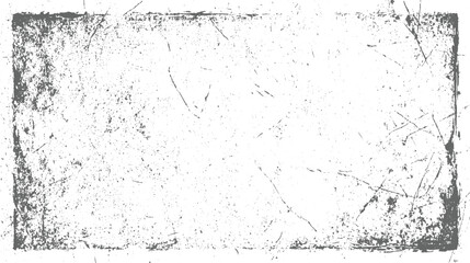 Textured grey distressed grunge border with scratches and speckles on white background overlay