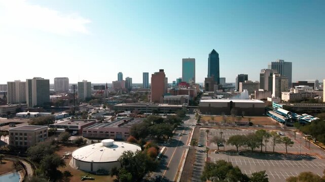 Rising Up Aerial Shot of Downtown Jax Florida Highrise Buildings Winter 2026