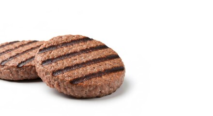 Two grilled beef patties, close-up