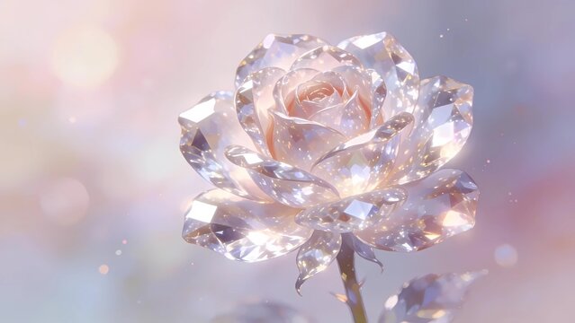Crystal rose flower illustration, jewel texture, transparent flower, fantastic and dreamy pink tone floral wallpaper