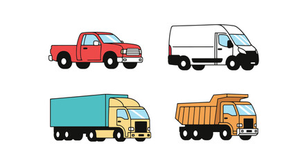 Model Truck Line art flat style color illustration