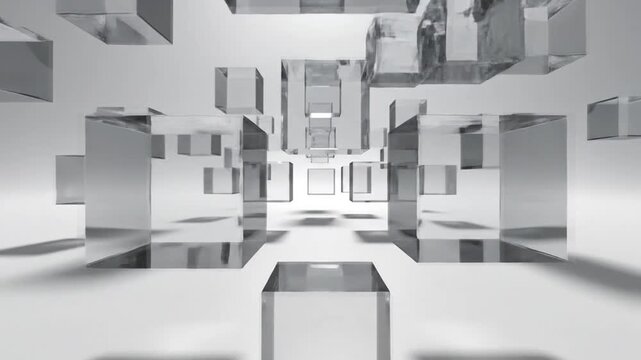 Abstract 3D Render of Floating Cubes in a White Space.