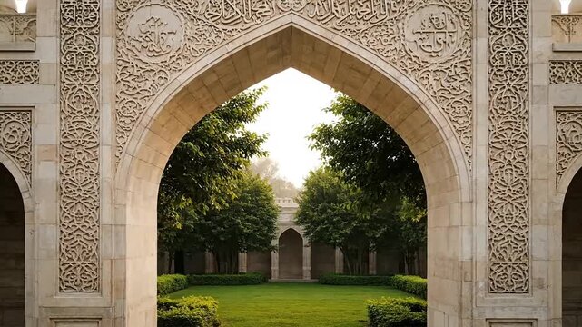 Ornate Archway Leading to Serene Garden.