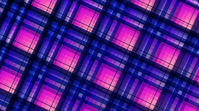 Vibrant purple and pink geometric pattern with intersecting lines and squares viewed from directly above