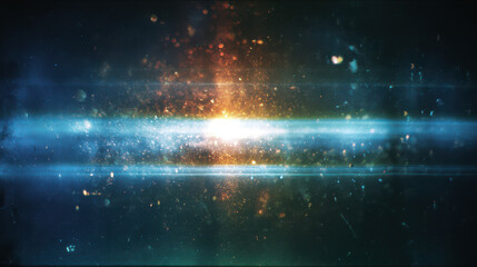 Obraz premium A bright light shines in a dark space with blue and orange hues