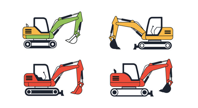 Mini Excavator Line creative shape color illustration