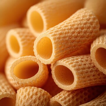 Primer plano de varios waffle conos apilados, mostrando su textura aireada y color dorado.