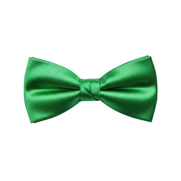 A vibrant green bow tie displayed against a stark white background isolated on transparent background