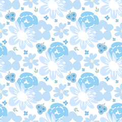 Fototapeta premium Hand-drawn minimal floral seamless pattern for textile and wallpaper.