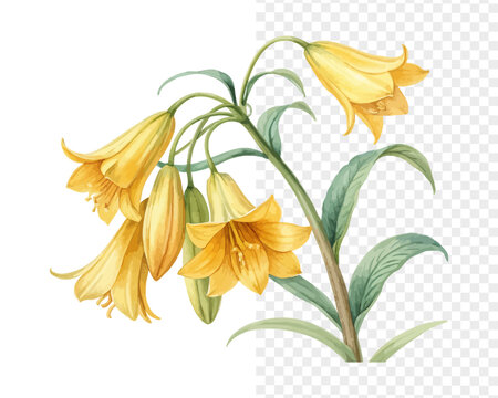 Watercolor Yellow Bells Flower, Tropical Botanical Art, isolated on white background