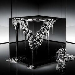 molten metal cube with liquid dripping down