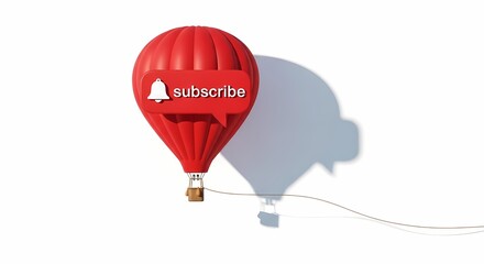 Obraz premium Red Hot Air Balloon with a 'Subscribe' Speech Bubble and Notification Bell Icon Floating