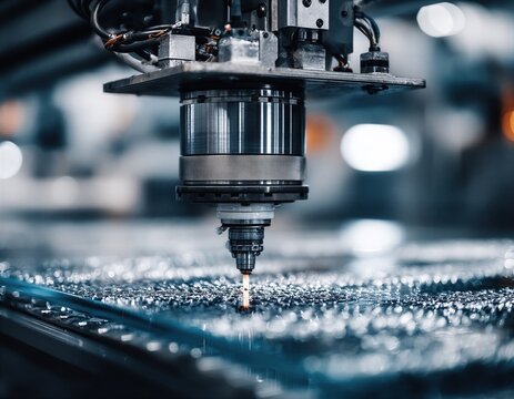 Una imagen de primer plano de una m&aacute;quina CNC en funcionamiento, mostrando la precisi&oacute;n y la tecnolog&iacute;a industrial.