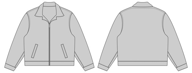 Zip-Up Jacket Technical Fashion Illustration. Cardigan Sweater fashion flat technical drawing template, front zipper, relaxed fit, front and back view, white, brown, women, men, unisex CAD mockup set © Never Give up 