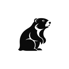 Fototapeta premium Vector black illustration of groundhog or marmot. Grounddhog day celebration concept. Types of animals concept