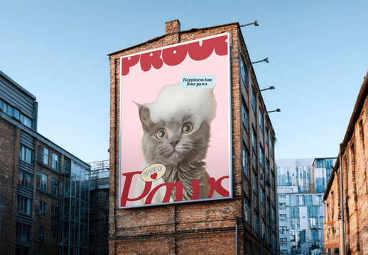 Cat Themed Urban Billboard Mockup Design PSD