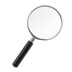 Magnifying glass with black handle metal tool isolated on a transparent background
