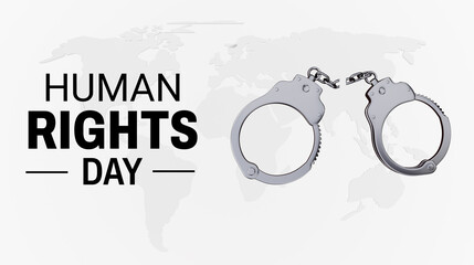 Human Rights Day Concept 3D Handcuffs on Global Map Background &ndash; Justice and Freedom Theme