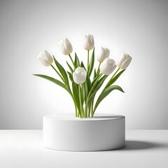 white tulips in a white vase on a table