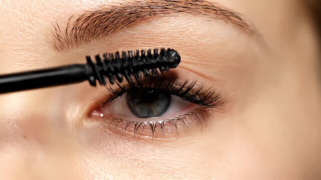 Close-up of eye applying mascara for a glamorous look.