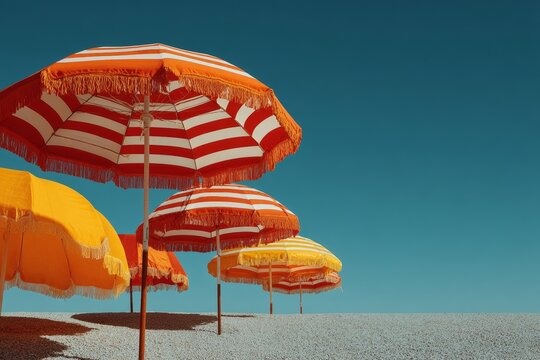 retro beach umbrella composition with soft dreamy lighting. Generative AI