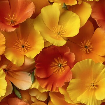 Un primer plano vibrante de flores de adelfa en tonos naranja y amarillo.